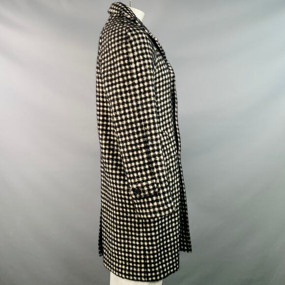 SANDRO Size L Black White Checkered Wool Blend Buttoned Raglan Coat - Picture 3 of 11